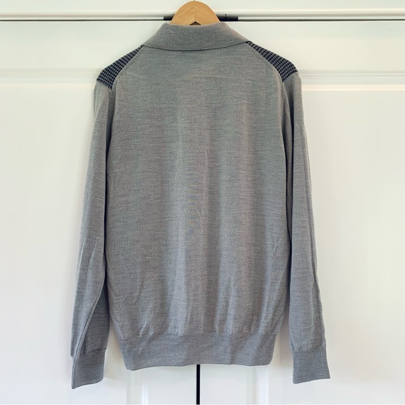 Canali Polo Sweater Long Sleeve Pullover Wool Gray Houndstooth Size 48 IT / US S - Picture 4 of 8